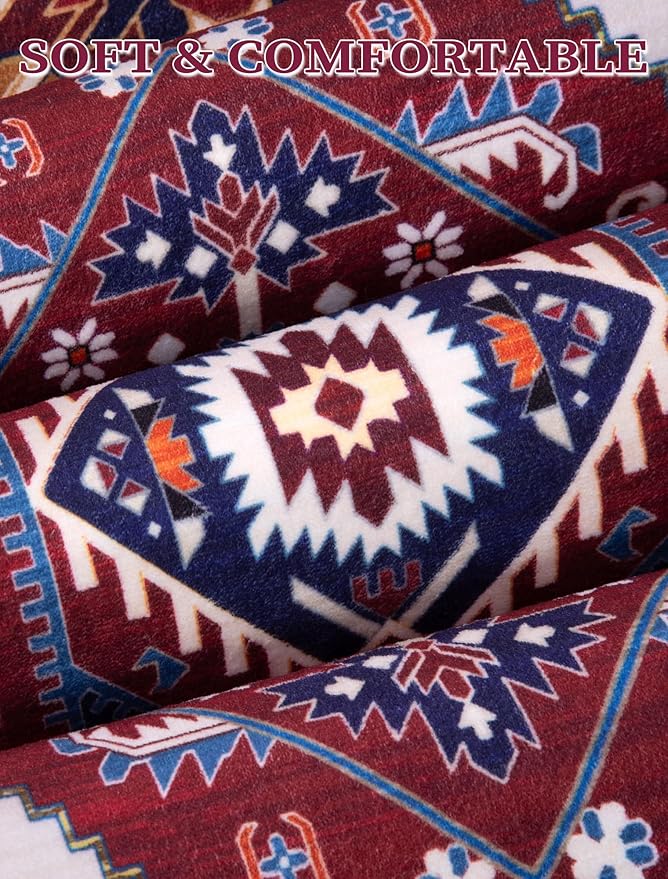 SERISSA Runner Rug for Hallways, Long Boho Rug Vintage Burgundy Navy Hallway - Image 5