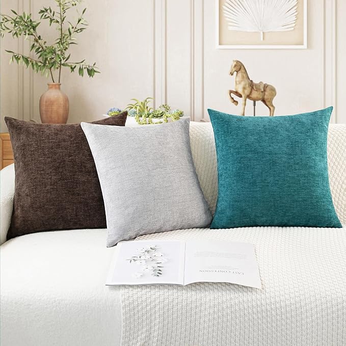 CaliTime Throw Pillow Covers Decorative 26 X 26 Inches Pack of 2 Cozy Chenille - Image 5