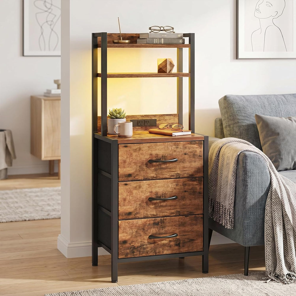 Fixwal 41 Inch Tall Nightstand with Charging Station, Led Night Stand with U-...