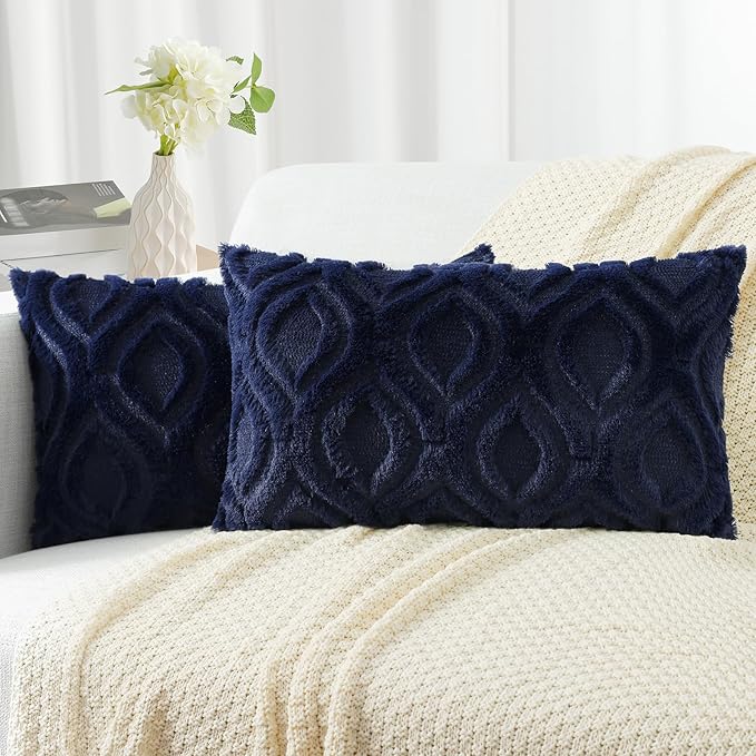 decorUhome Summer Throw Pillow Covers 12x20 Inch Set of 2, Soft Plush Faux Wool by decorUhome