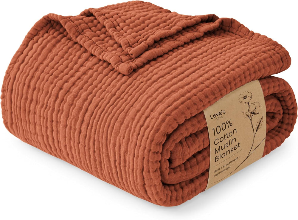 Love's cabin 100% Cotton Muslin Blanket, 6 Layer Lightweight Breathable G...