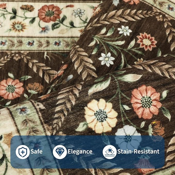 Runner Rug for Hallway Entryway 2.5x8 Farmhouse Floral Non-Slip Machine - Image 4