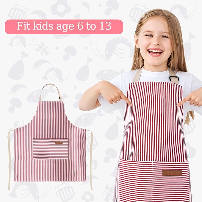 2 Pack Stripes Kids Apron, Kids Cooking Aprons - Image 4