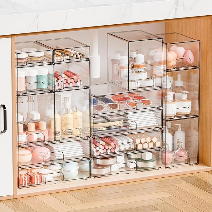 Yieach 12.1''W Clear Stackable Storage Drawers, 2 Pack Acrylic Drawer Organizer - Image 7