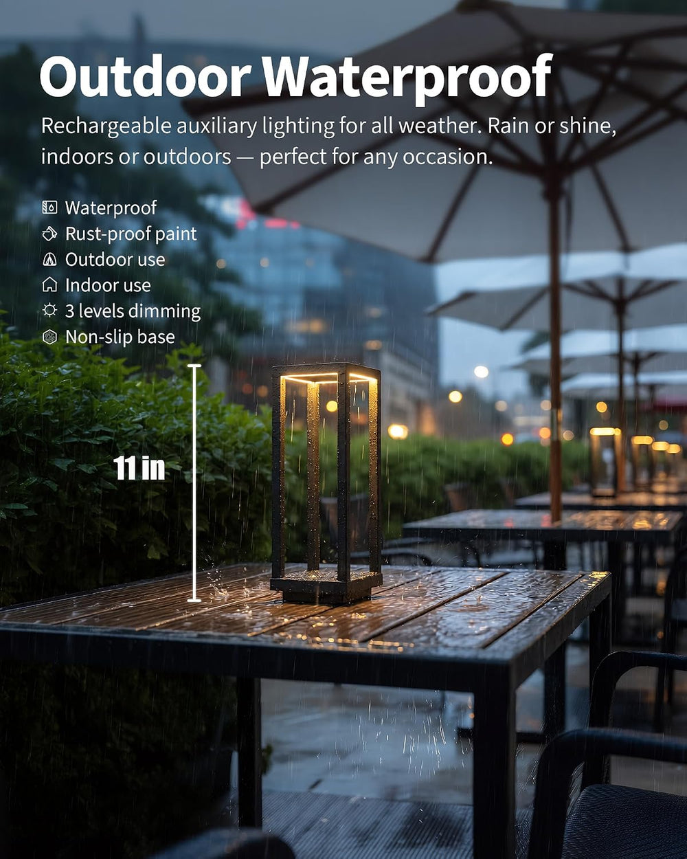 Cordless Waterproof Table Lamps Set of 2, Black LED Outdoor Desk Lamp