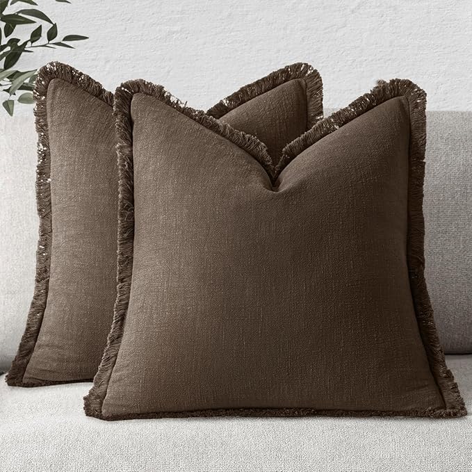 MIULEE Decorative Throw Pillow Covers Neutral Linen Fringe Throw Pillows Euro by MIULEE
