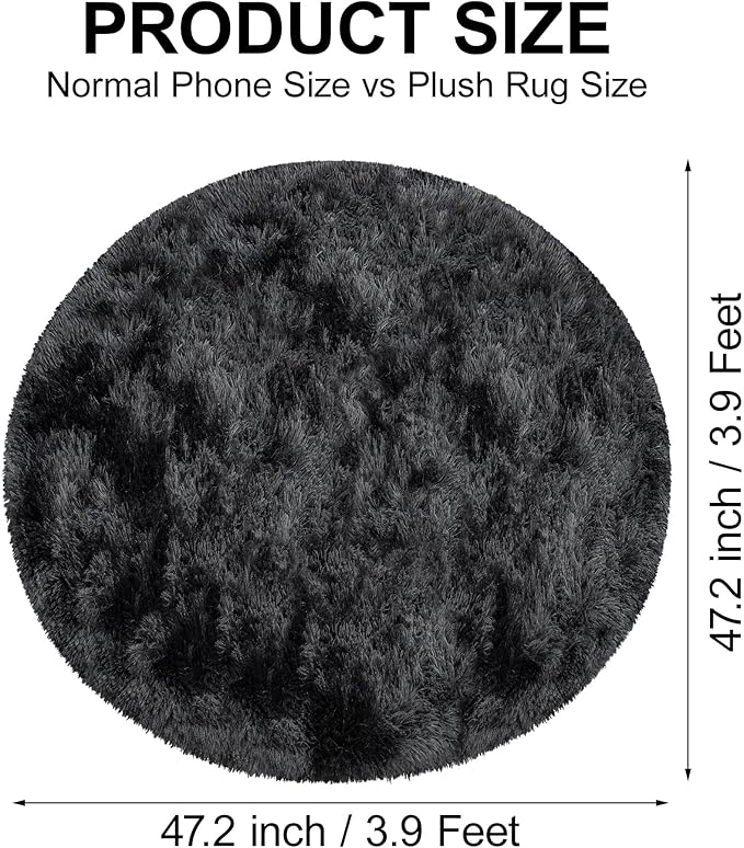 4x4 ft Tie Dye Black Round Rug for Bedroom Room Fluffy Circle Rug Furry Carpet - Image 2