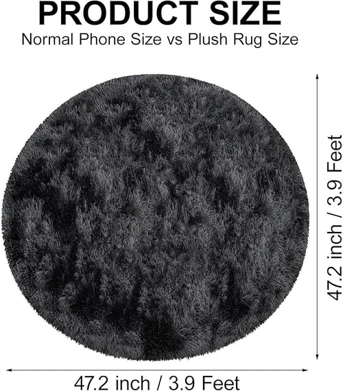 4x4 ft Tie Dye Black Round Rug for Bedroom Room Fluffy Circle Rug Furry Carpet - Image 2