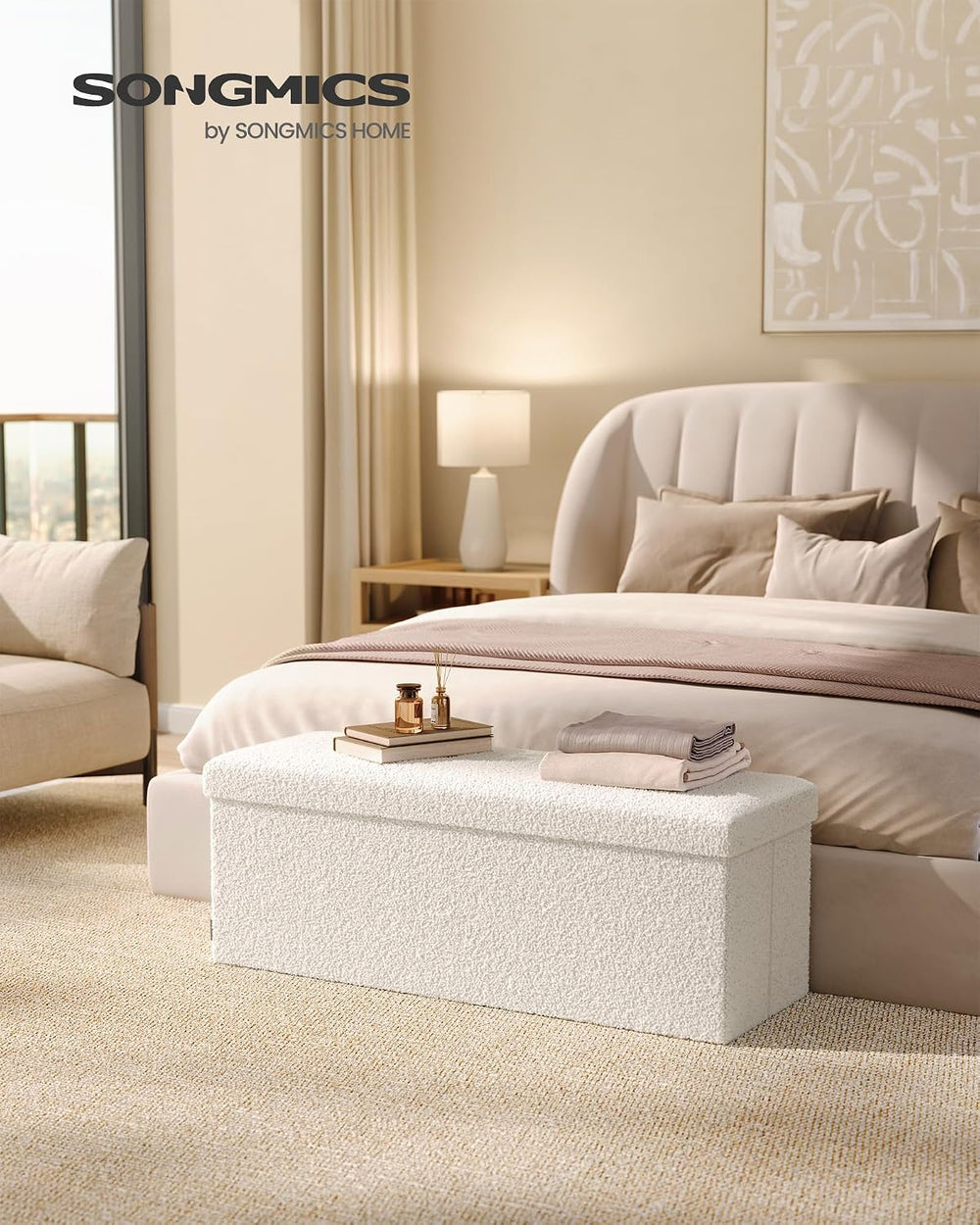 SONGMICS Large Folding Storage Ottoman Bench, 15 x 43 x 15 Inches | Foot Rest...