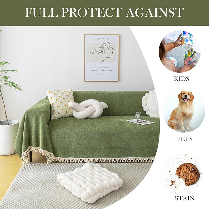 HANDONTIME Green Sofa Cover Vintage Couch Cover - Image 4