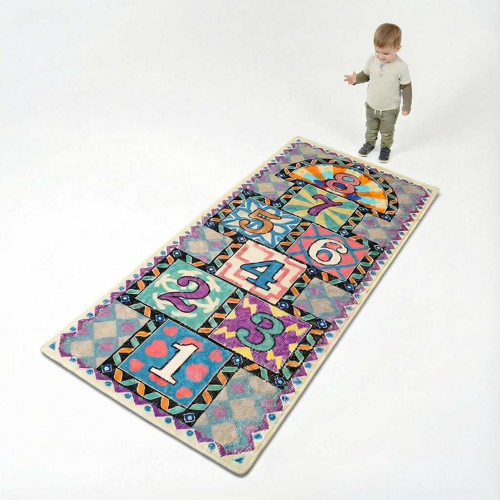 Hopscotch Rug, 59 x 26 in Ultra-Soft Faux Cashmere Floor Rug with Non-Slip Washable Design, 2 Bean Bags and Oxford Storage Bag for Home
