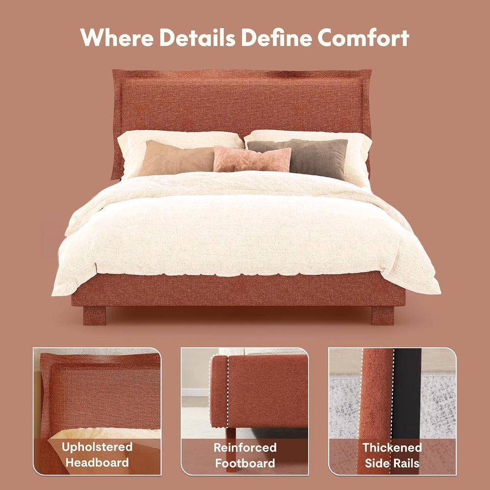 FLEXISPOT All-In-One Adjustable Bed Frame with Upholstered Flange Edge Headbo...