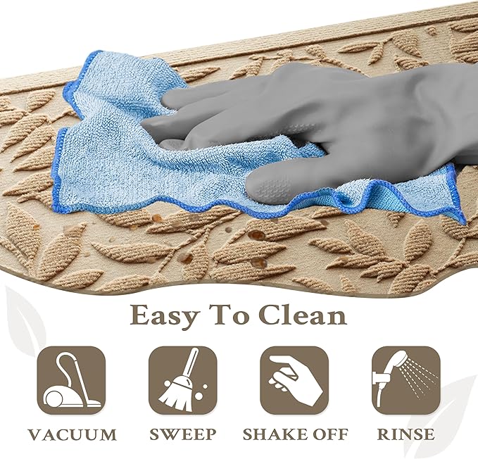 Beige Leaves Outdoor Indoor Entrance Doormats, Absorbent Durable Heavy Duty - Image 7
