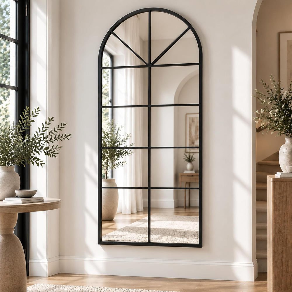 Windowpane Full Length Mirror, 65×22" Black Arch Body Wall Mirror