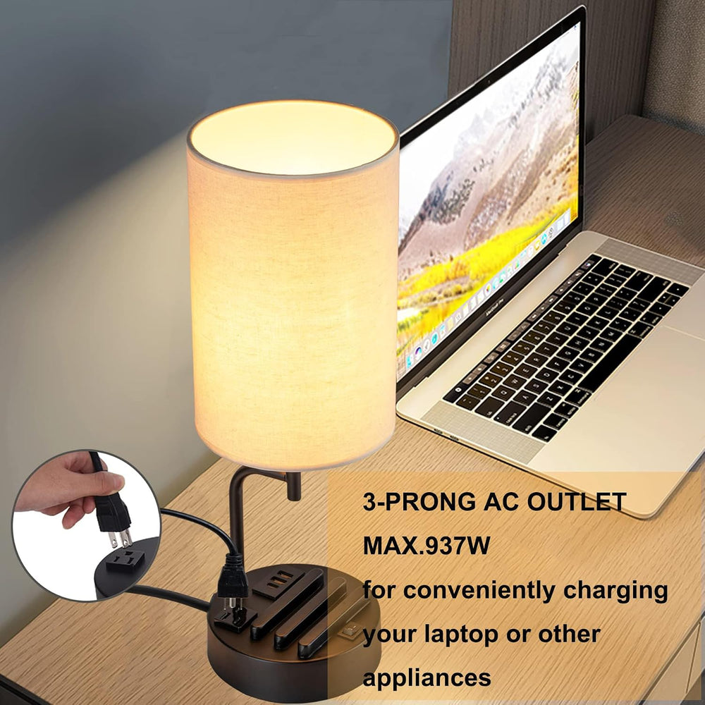Dreamholder Table Lamp with 3 USB Charging Ports, Modern Desk Lamp with AC Ou...