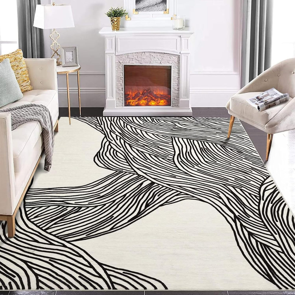 GAOMON Area Rug 9x12 Washable Modern Indoor Lines Printed Soft Faux Wool Floo...