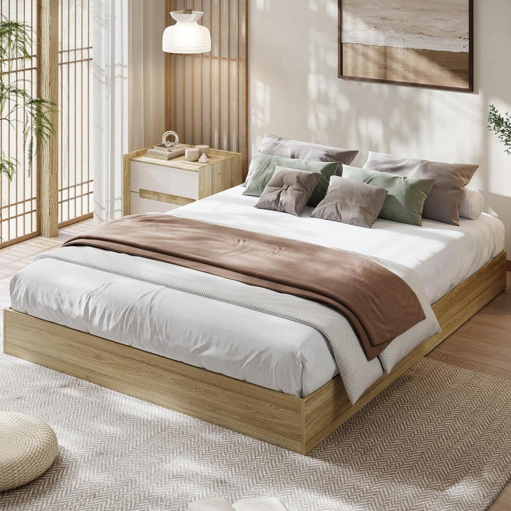Full Size Bed Frame, Solid Wood Platform Bed with Sturdy Slats