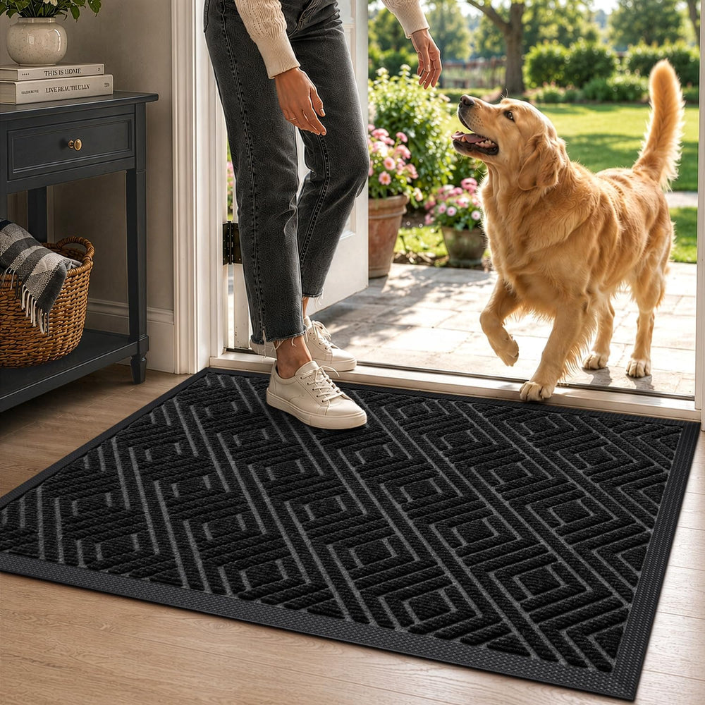 DEXI Front Door Mat Outside Entrance 24x36 Heavy Duty Rubber Entry Doormat