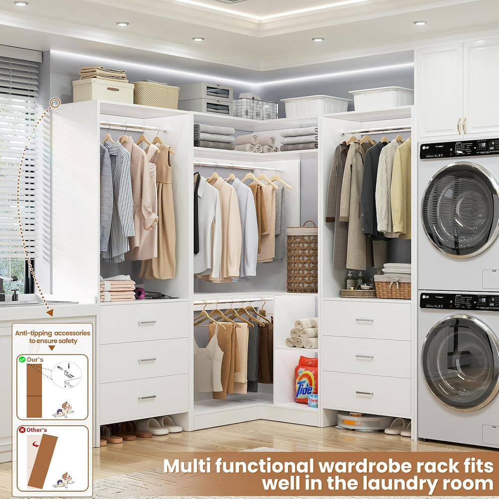 Aheaplus Closet System, Closet Organizer with 6 Drawers， (White, 76.5")