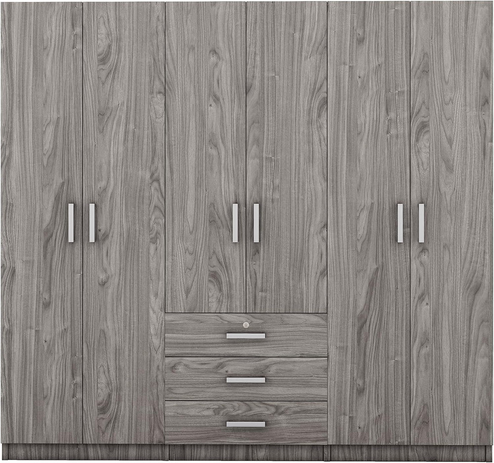Merax Large 6 Doors Wooden Wardrobe, Bedroom Tall Armoire Closet Organizer wi...