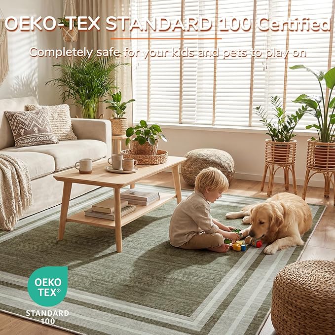 OPPODREAM Border Soft Area Rugs 5x7, Washable Brown Rug - Image 3