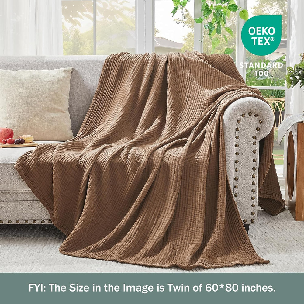 EMME Muslin Blankets for Adults Large Throw Blanket Couch Brown 50" x 71...