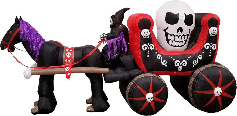 12 FT Long Halloween Inflatable Carriage with Skeleton Ghost Skull