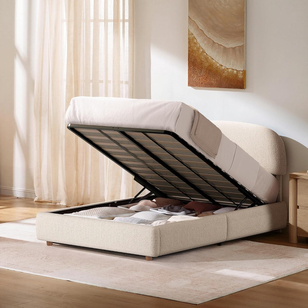 ModernMate Full Lift Up Storage Bed Frame with Adjustable Headboard, Beige