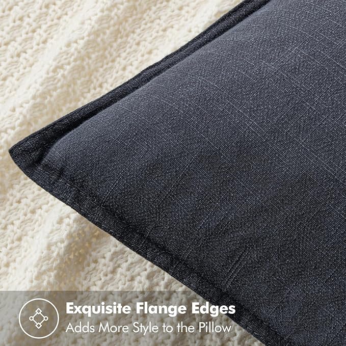 MIULEE Decorative Linen Euro Sham Pillow Covers 22x22 Inch Dark Gray Boho - Image 2