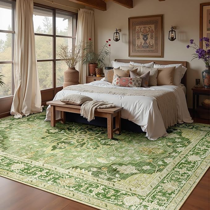 RELEANY Area Rugs 10'x14' Washable Non-Slip, Floral Vintage Distress Print - Image 2