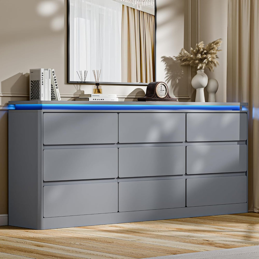 Gyfimoie 9 Drawer Dresser for Bedroom, 62.99" Long Gray Chest of Drawers...