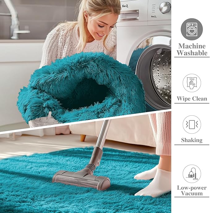 OLANLY 3x5 Machine Washable Small Bedside Rug, Soft Fluffy Shaggy Rugs - Image 2