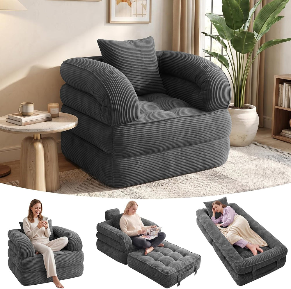 Folding Sofa Bed, 3-in-1 Convertible Sleeper Chair with Pillow