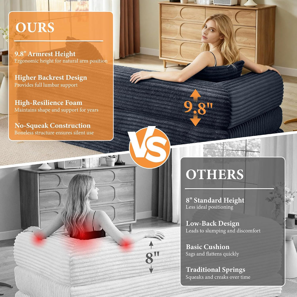 Boneless Couch Futon Sofa Bed Sectional Couches for Living Room,Cloud Couch w...