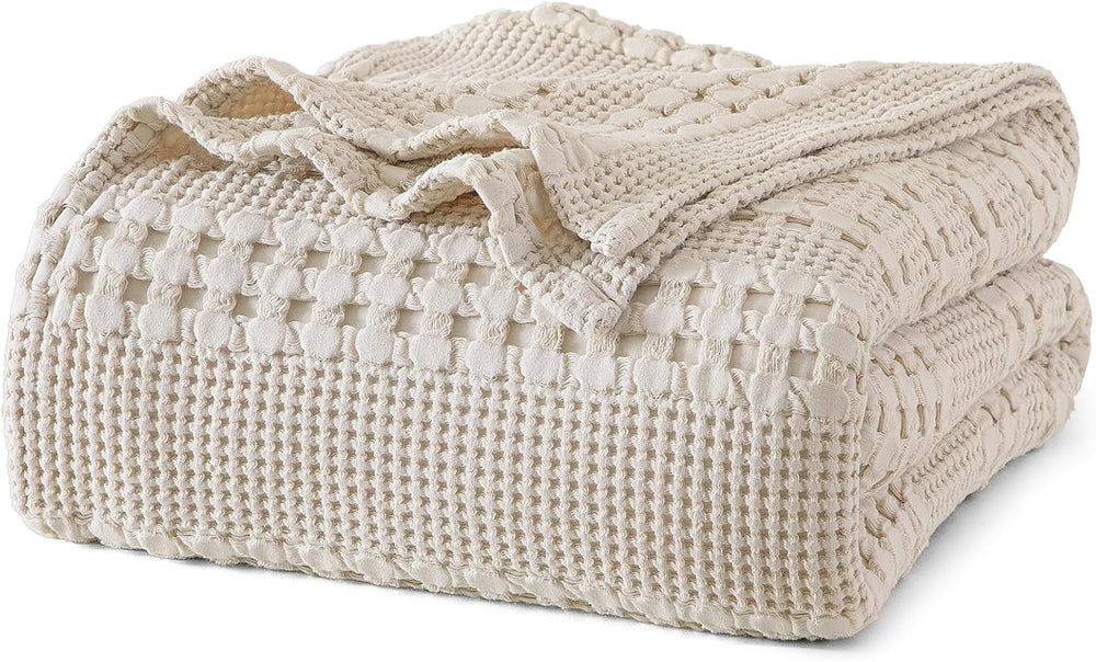 PHF Lightweight 100% Cotton Waffle Blanket for Bed, King, Light Taupe