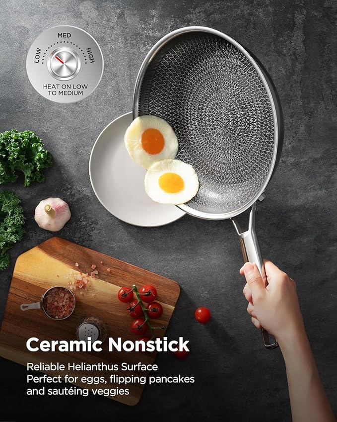 Nonstick Frying Pan Set with 2 Lid, Non-Toxic Tri-Ply Hybrid Ceramic Skillet 3 - Image 7
