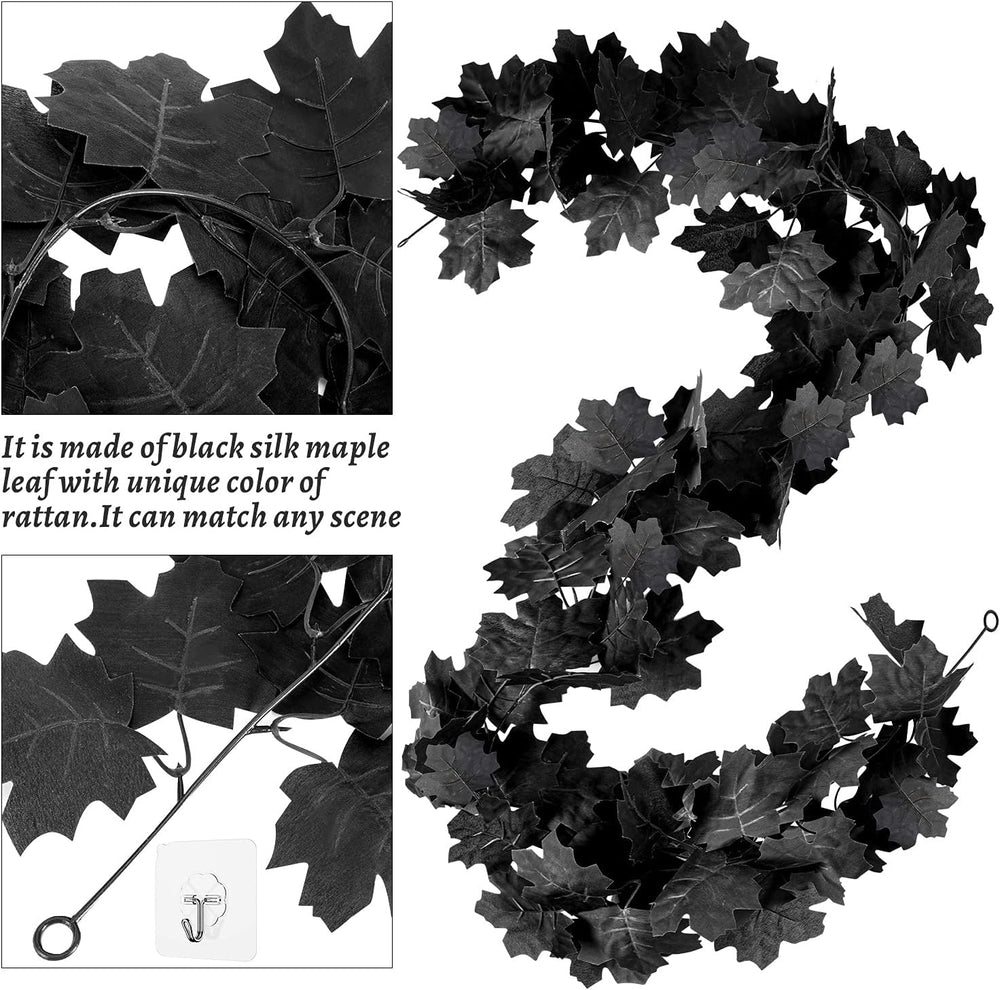 Black Leaf Garland, 12PCS Halloween Artificial Hanging Fall Maple Vines