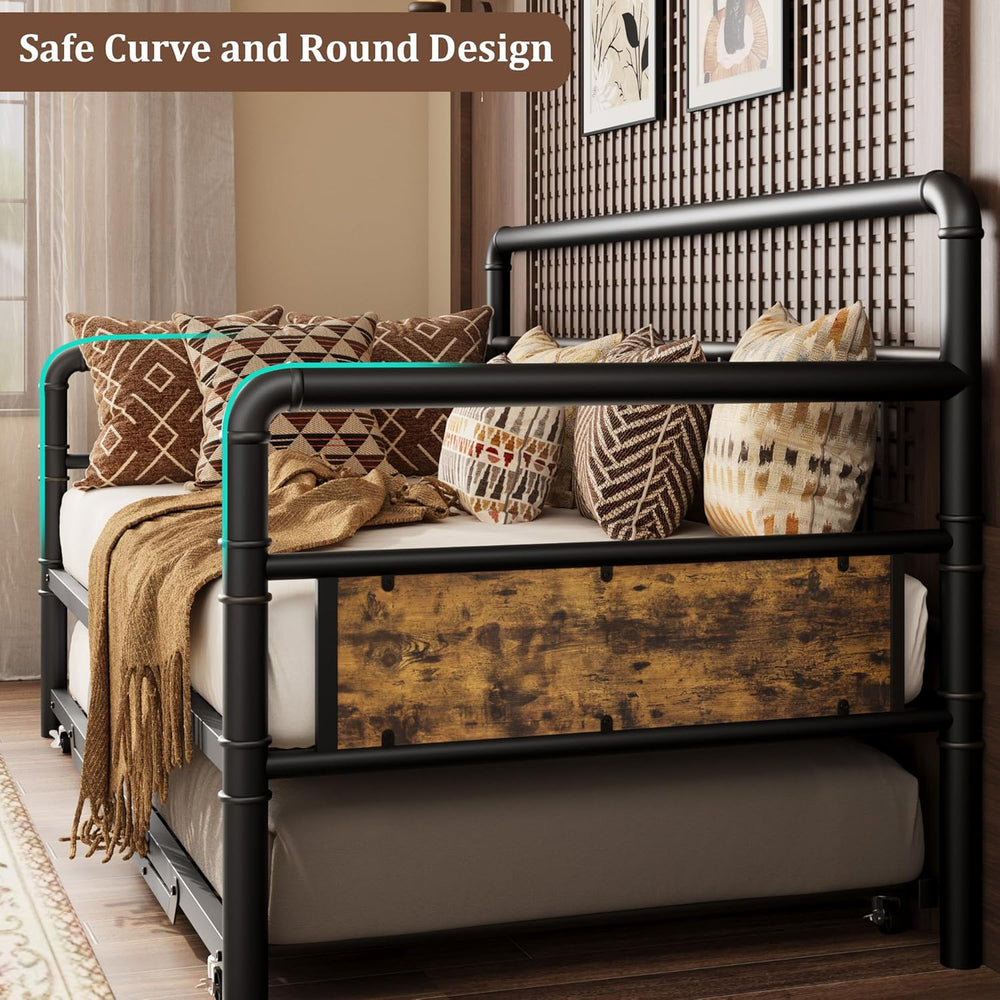 IDEALHOUSE Twin Daybed with Classic Headboard,Metal Twin Bed Frame,Black
