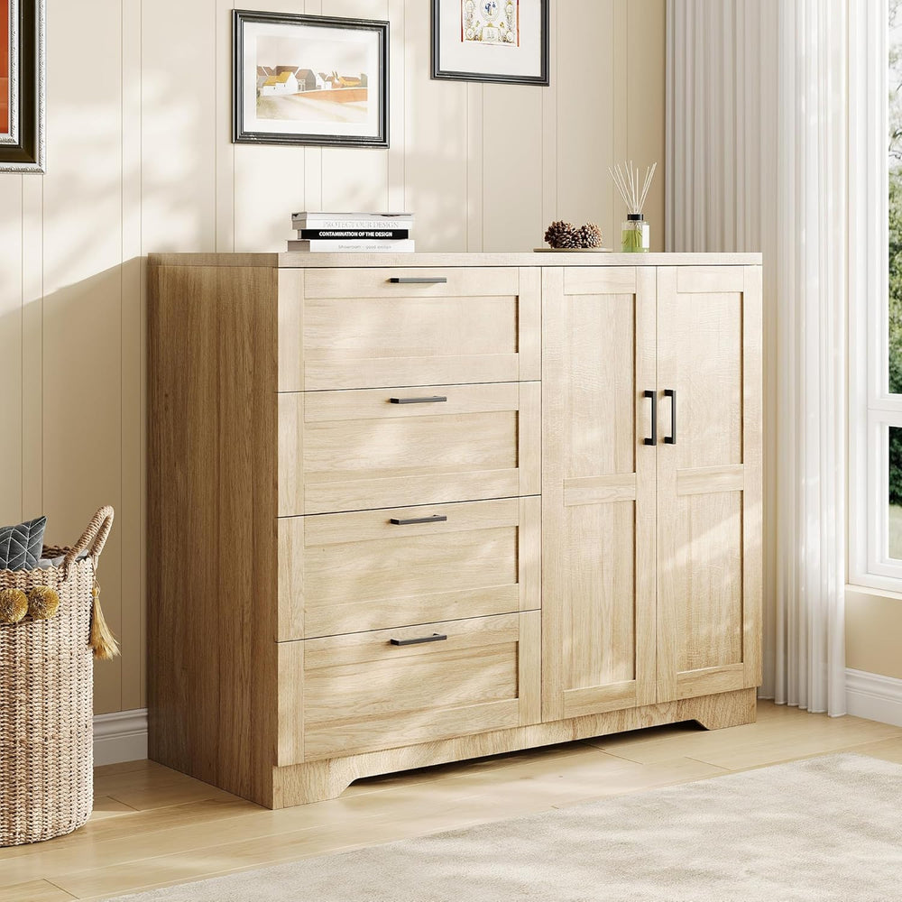 IDEALHOUSE 43.3'' H Armoire Wardrobe Closet with 4 Drawers, Wooden Dr...