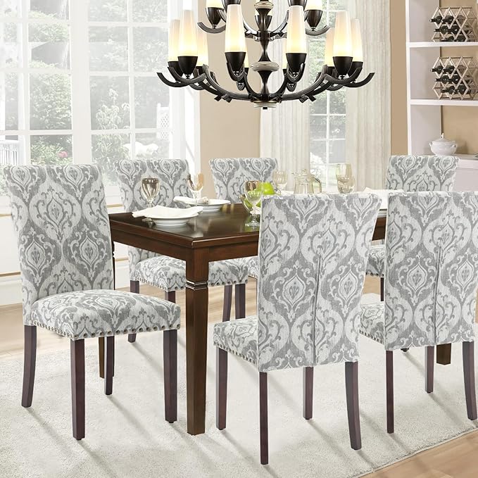Parsons Dining Chairs Set of 6, Upholstered Nailhead Dining Room Kitchen Side...