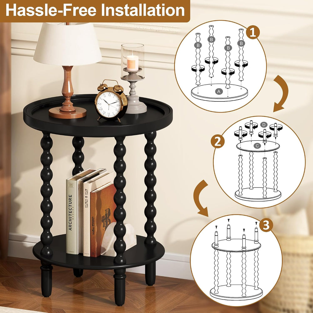2 Tier Round Side Table with Storage Shelf,Accent Tray End Table with Modern ...