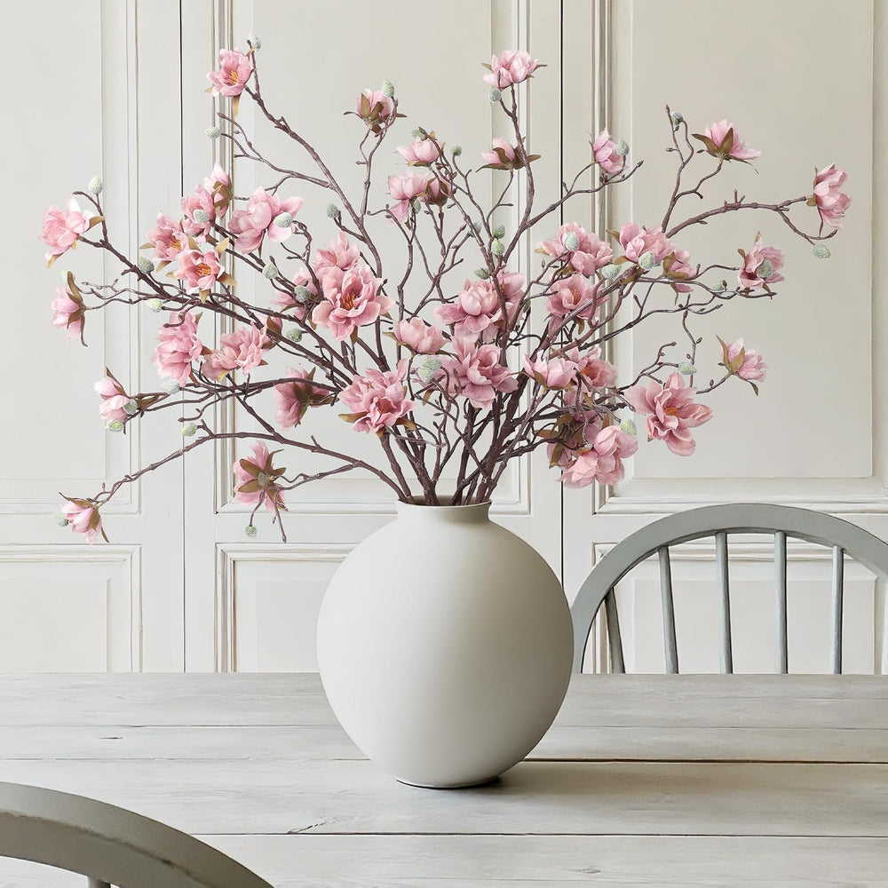 HyeFlora 3PCS Artificial Magnolia Flowers Stems for Spring Decoration, Faux P...