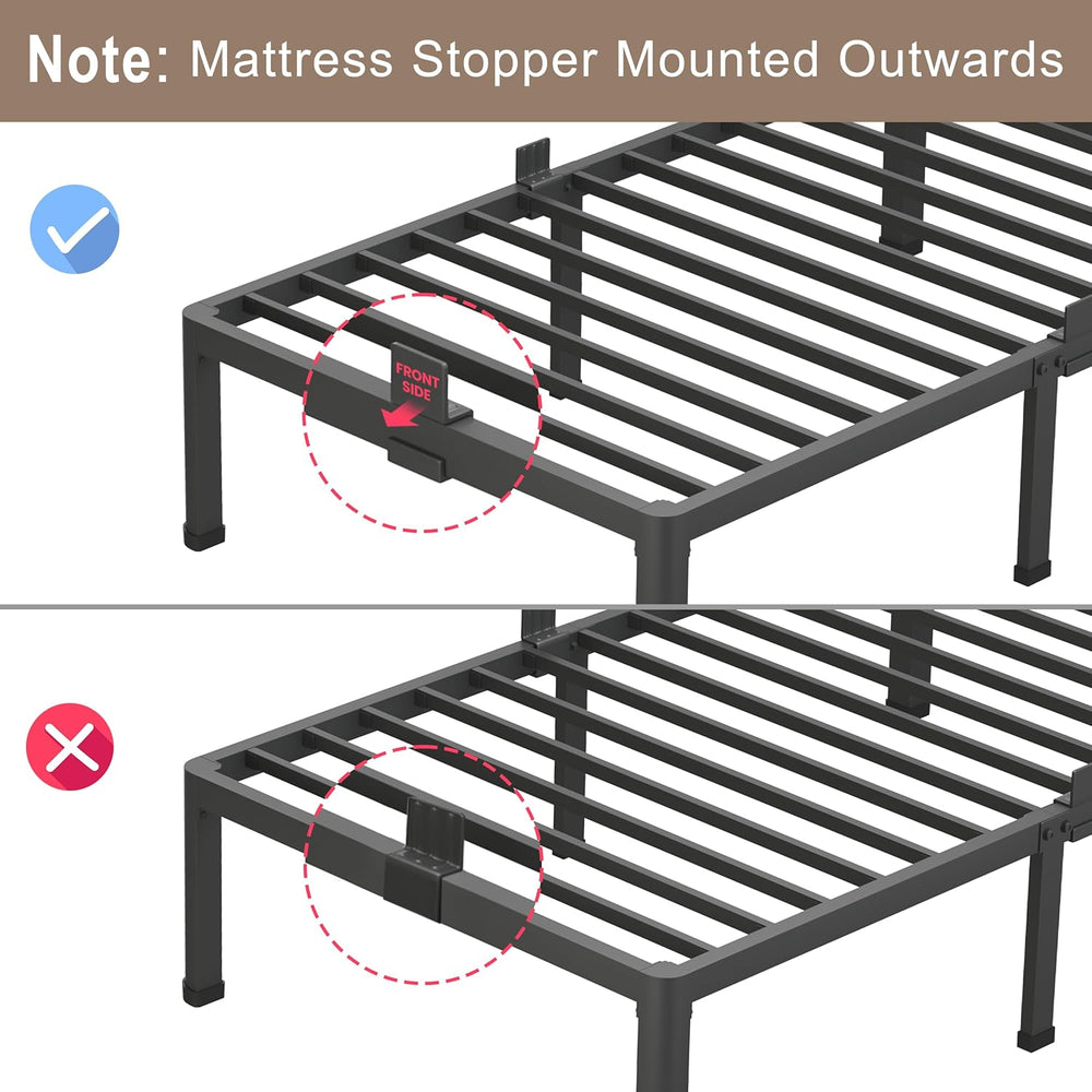ROIL 14 Inch Full Bed Frame with Rounded Corner & 4 Mattress Baffles