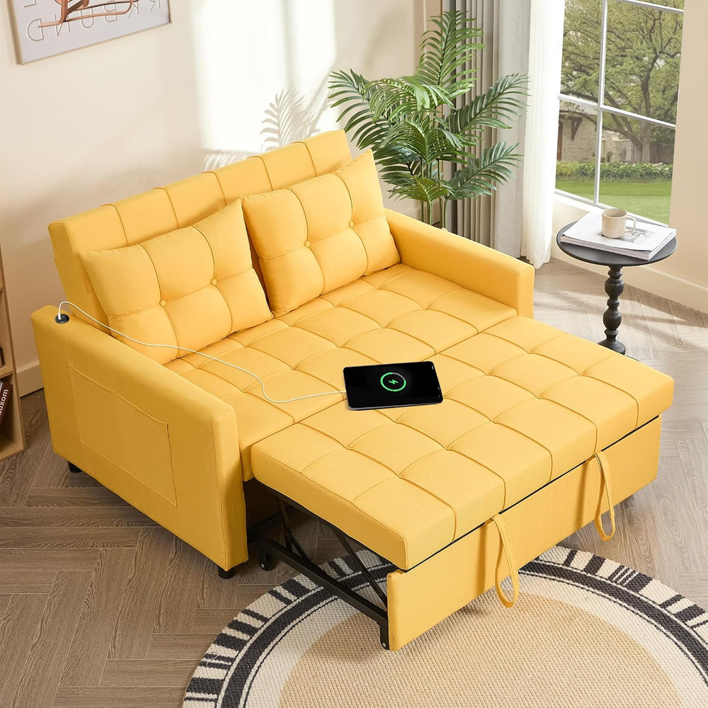 GOSUHI 52" 3-in-1 Convertible Sleeper Sofa Bed, Linen, Yellow