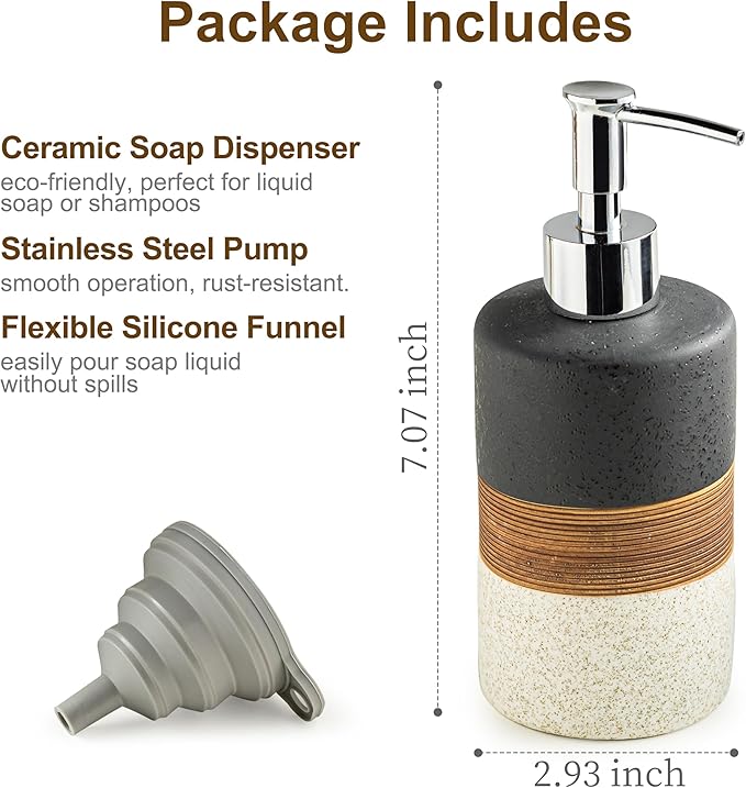 Dish Soap Dispenser Set with Silicone Funnel, Hand Soap, Body Wash, Ceramic - Image 2