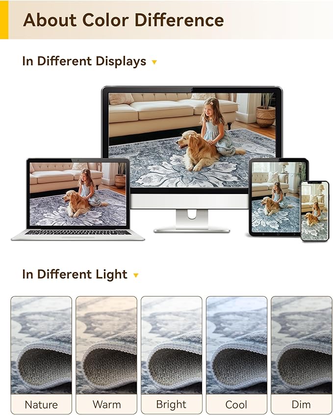RELEANY Area Rugs 6'x8' Washable Non-Slip, Floral Vintage Distress Print - Image 6