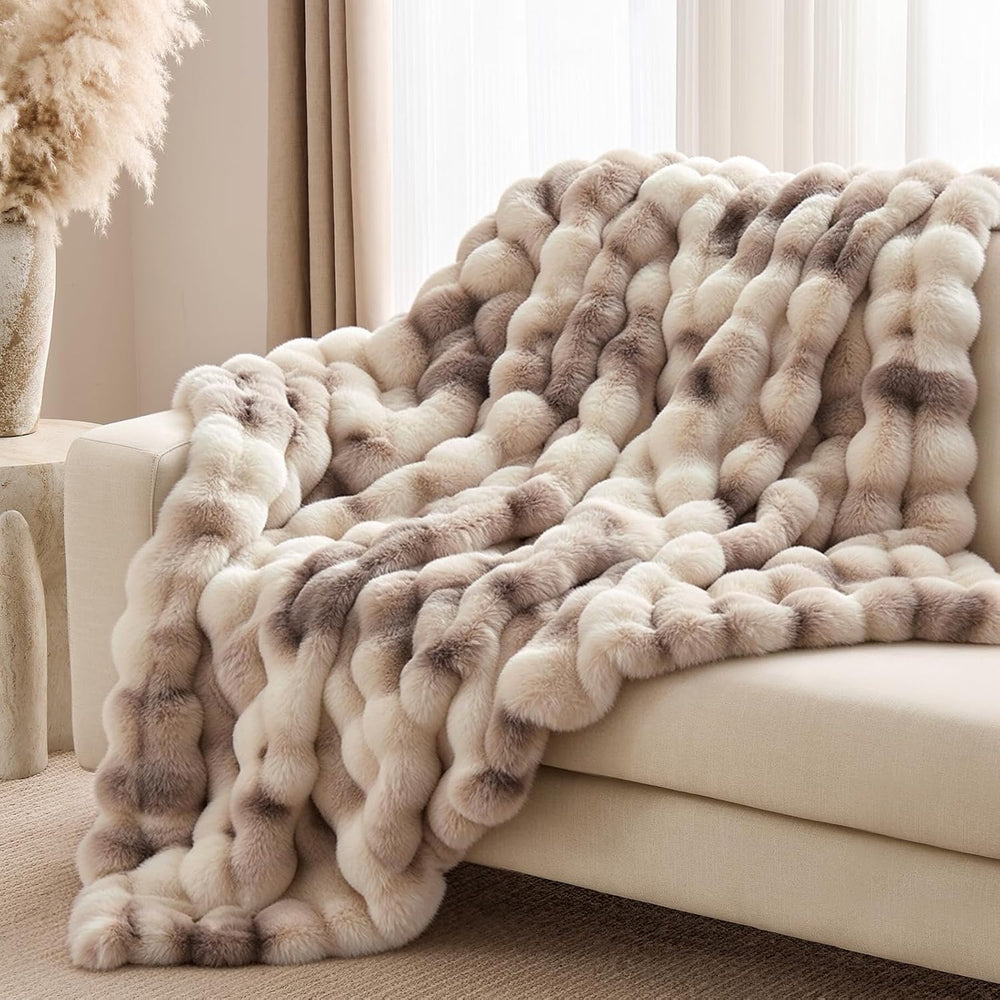 Fluffy Faux Fur Bubble Throw Blanket, 50'' x 60'', Tie-Dye Brown