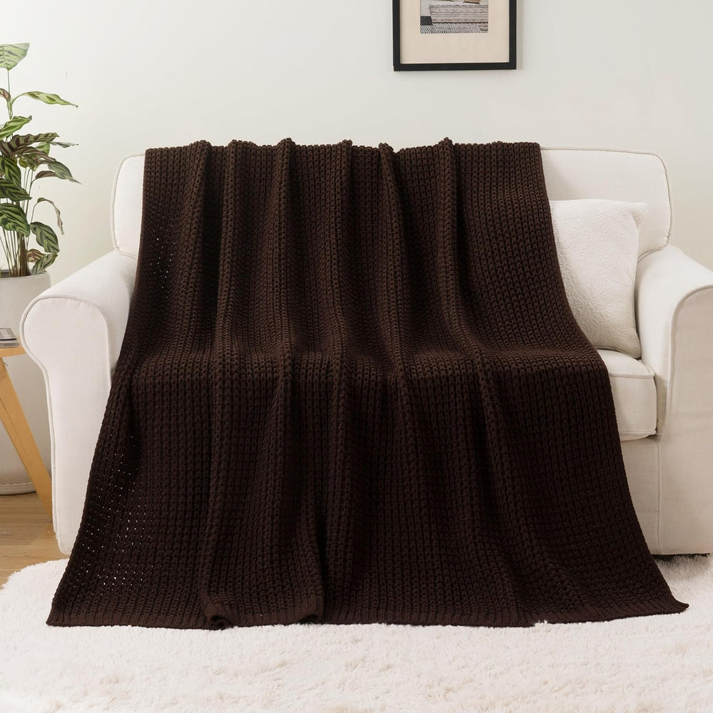 Brown Throw Blanket for Couch, Soft Chenille Knit Throw Blanket 60x80in