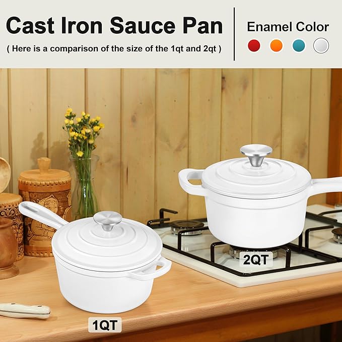 2 Quart Saucepan with Lid, Leonyo Enameled Cast Iron Sauce Pan, Heavy Duty - Image 7