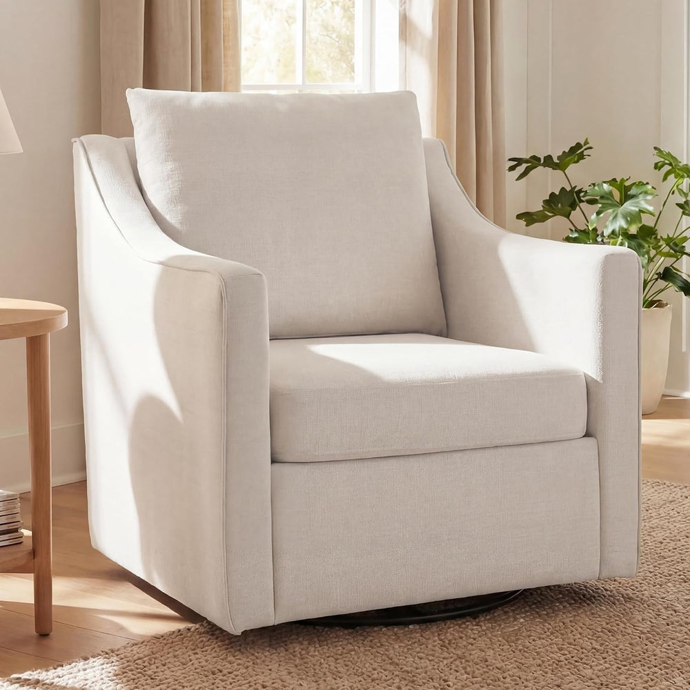 ANJ 360° Swivel Accent Chair, Large Comfy Fabric Reading Chair with Wide Curv...
